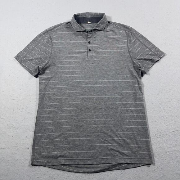 Lululemon Polo Shirt Men Large Gray Striped Short Sleeve Stretch Golf Activewear - Picture 1 of 8